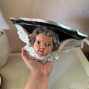 Cherub Wall Shelf in White and Black with Hand-Painted Face